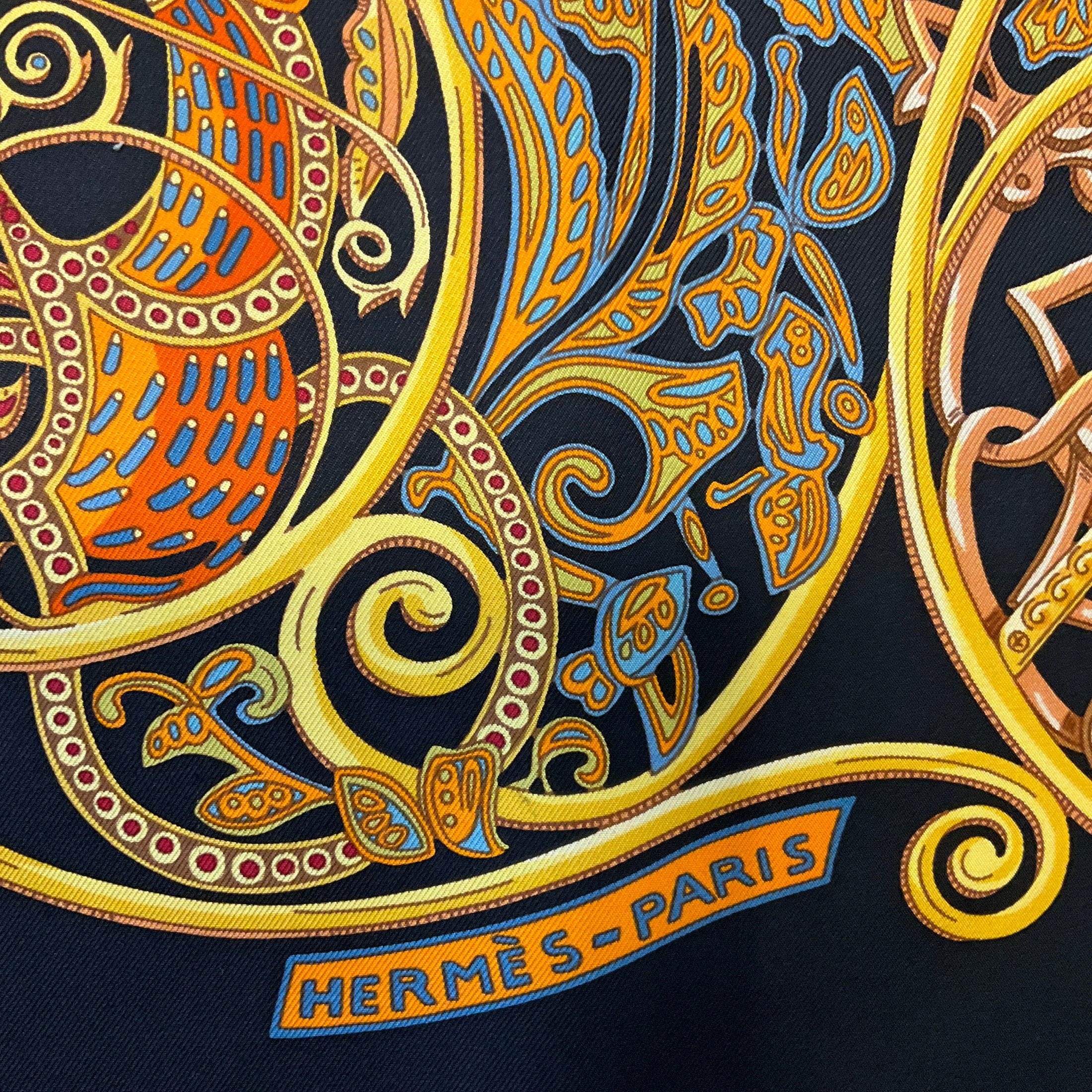 Hermes Black Multi La Charmante aux Animaux Print Square Silk Twill Scarf