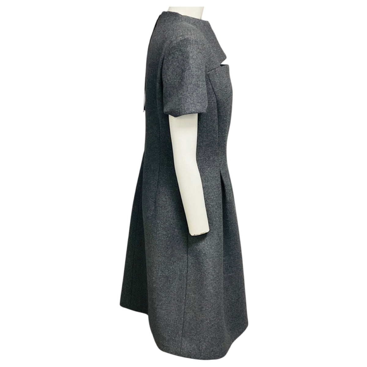 Dorothee Schumacher Grey Short Sleeved Flared Wool Dress with Cut Out Detail