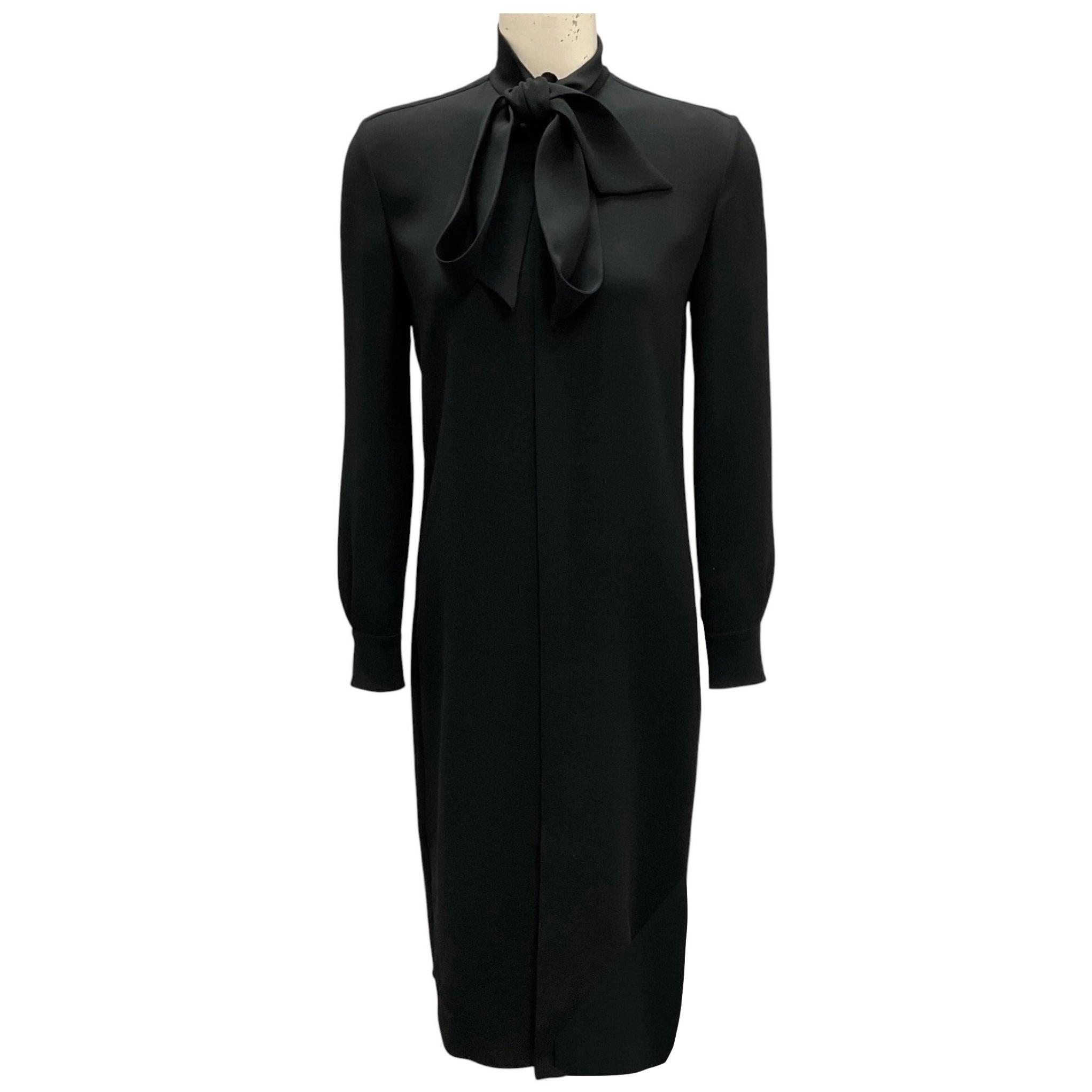 Ralph Lauren Collection Black Tie Neck Long Sleeved Silk Midi Dress