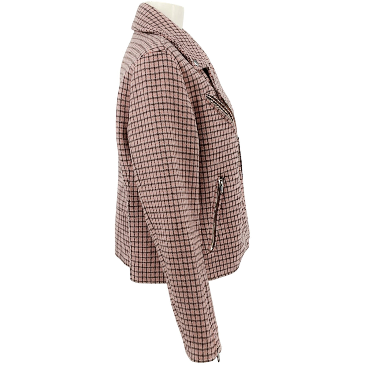 Elie Tahari Pink / Brown Wool Plaid Moto Jacket