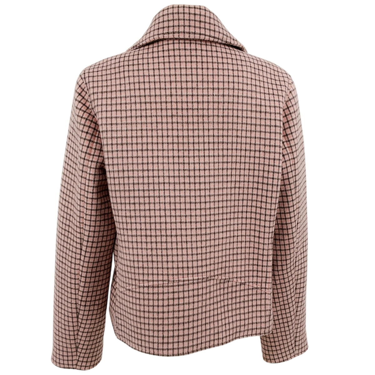 Elie Tahari Pink / Brown Wool Plaid Moto Jacket