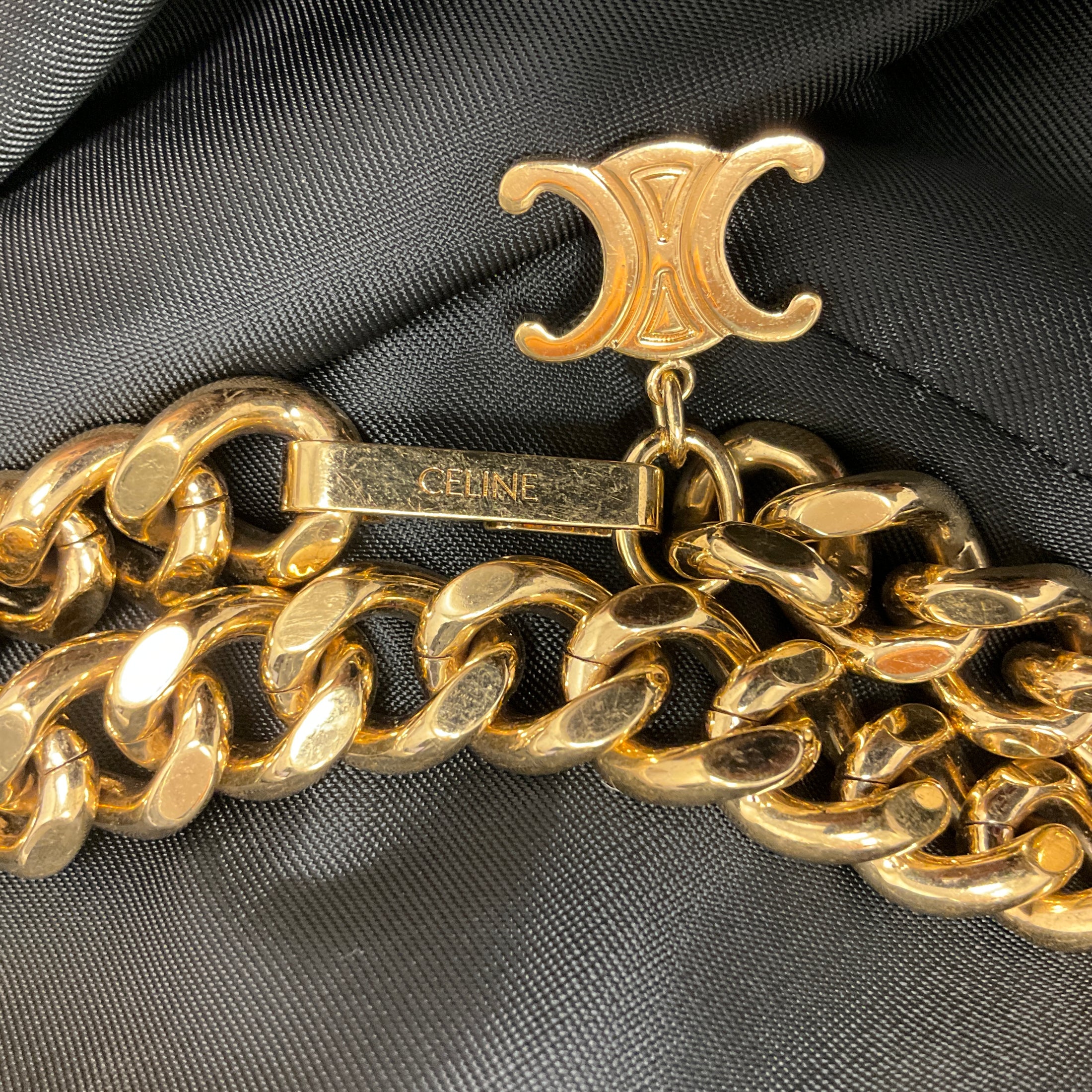 Celine Black Crepe Satin Jumpsuit with Chain Collar