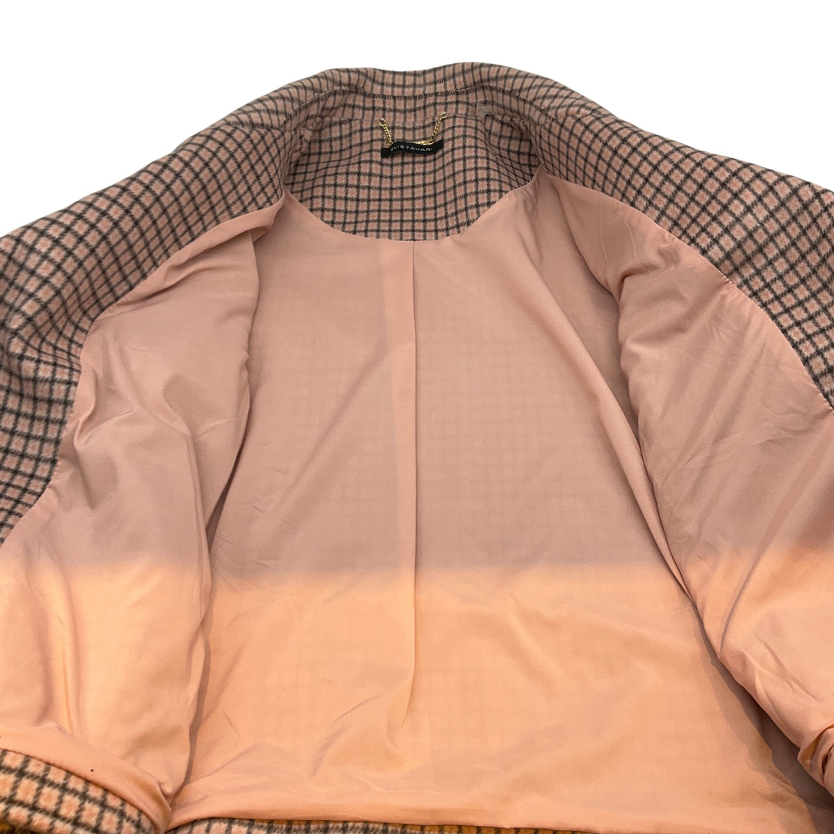 Elie Tahari Pink / Brown Wool Plaid Moto Jacket