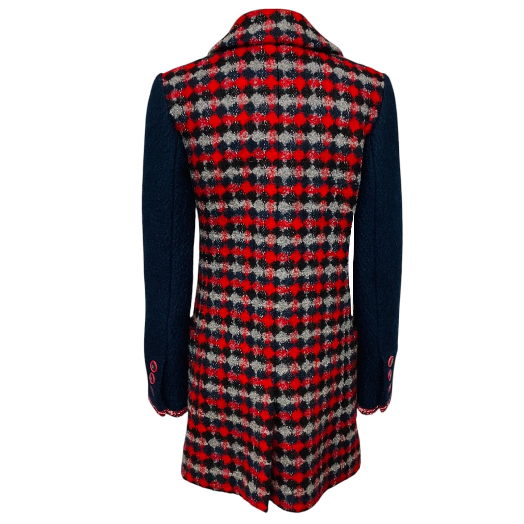 Chanel Red / Navy Blue Multi 2017 Double Breasted Wool Tweed Coat with CC Logo Buttons
