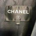 Load image into Gallery viewer, Chanel Black Silk Satin Trimmed Wool Tuxedo Style Coat with CC Logo Globe Buttons

