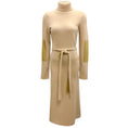 Load image into Gallery viewer, Victoria Beckham Tan / Gold Metallic Belted Wool Knit Midi Dress
