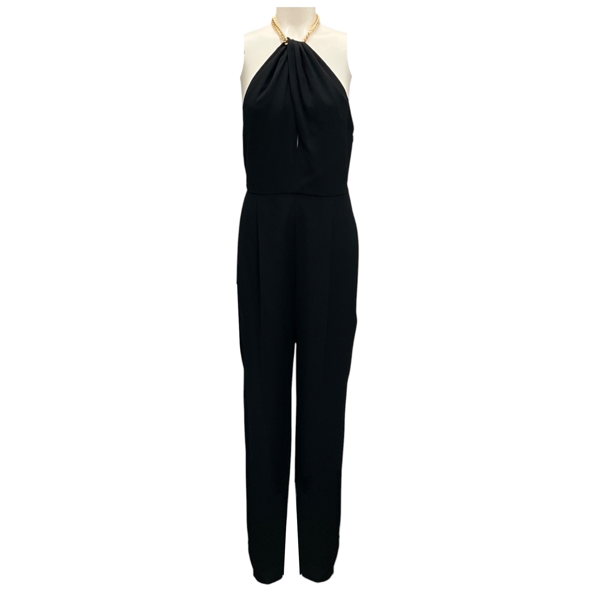 Celine Black Crepe Satin Jumpsuit with Chain Collar