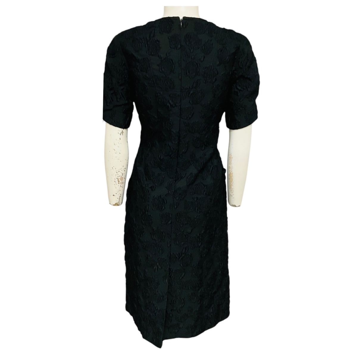 Calvin Klein 205W39NYC Black Short Sleeved Floral Rose Jacquard Midi Dress with Belt