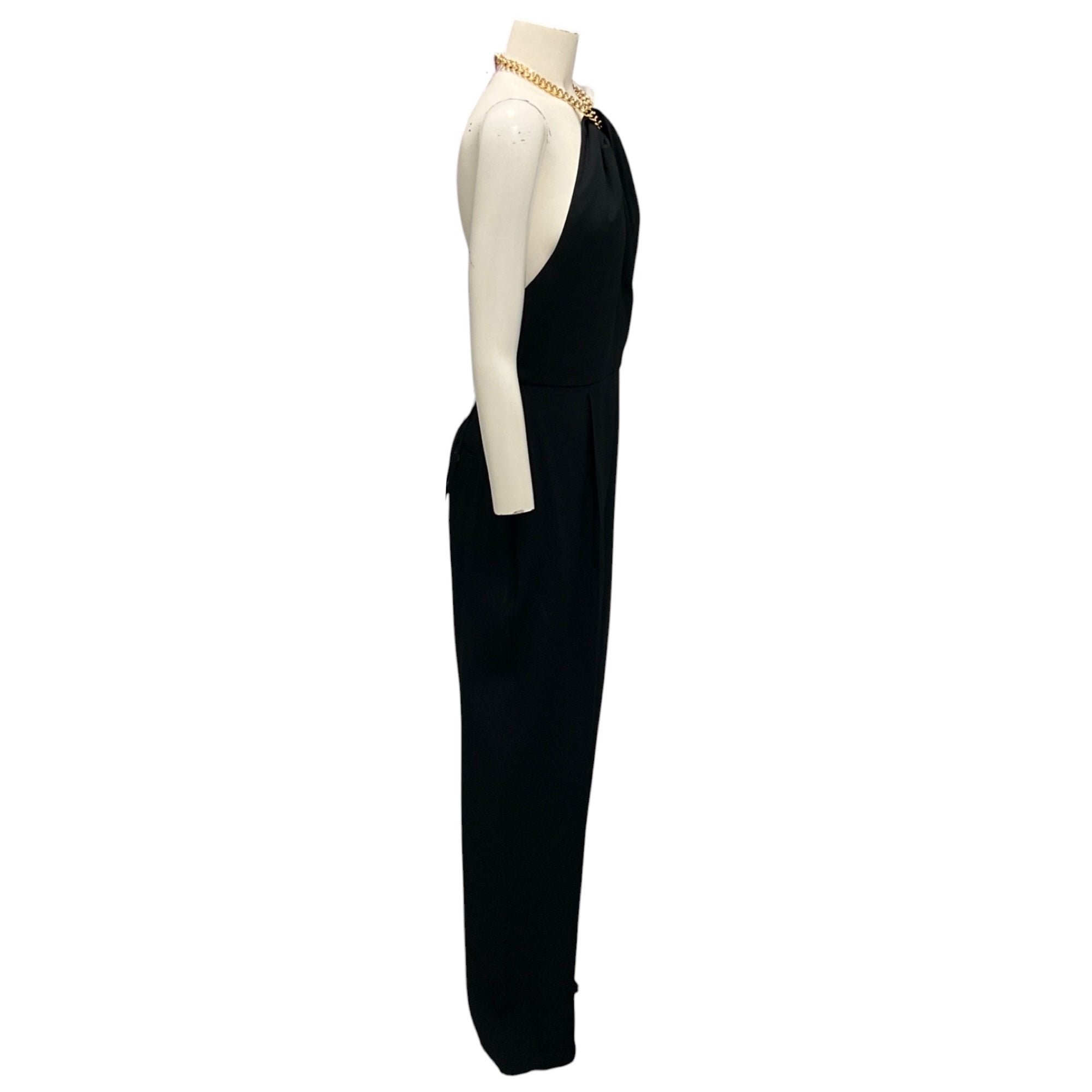 Celine Black Crepe Satin Jumpsuit with Chain Collar