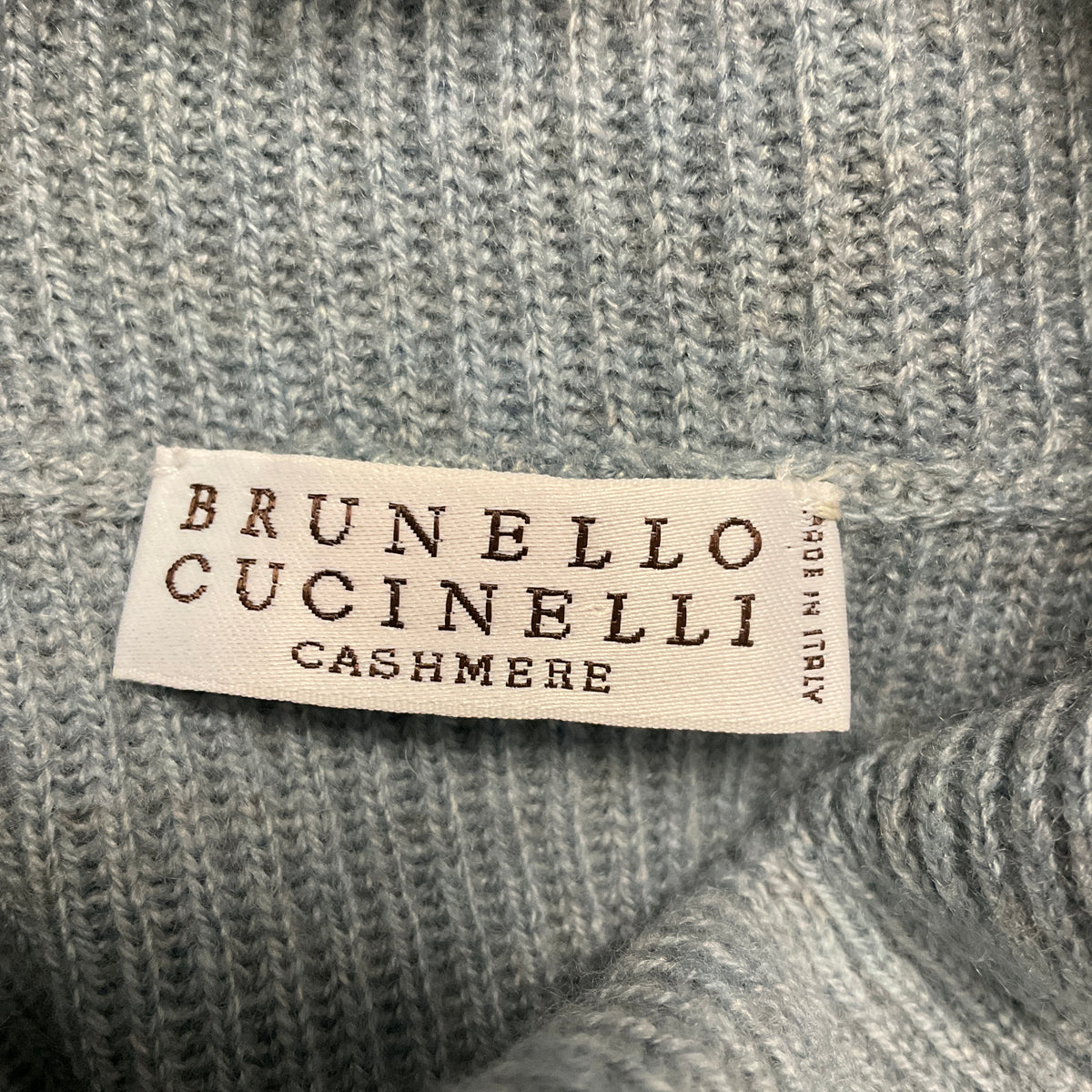 Brunello Cucinelli Light Blue Cashmere Knit Turtleneck Sweater with Monili