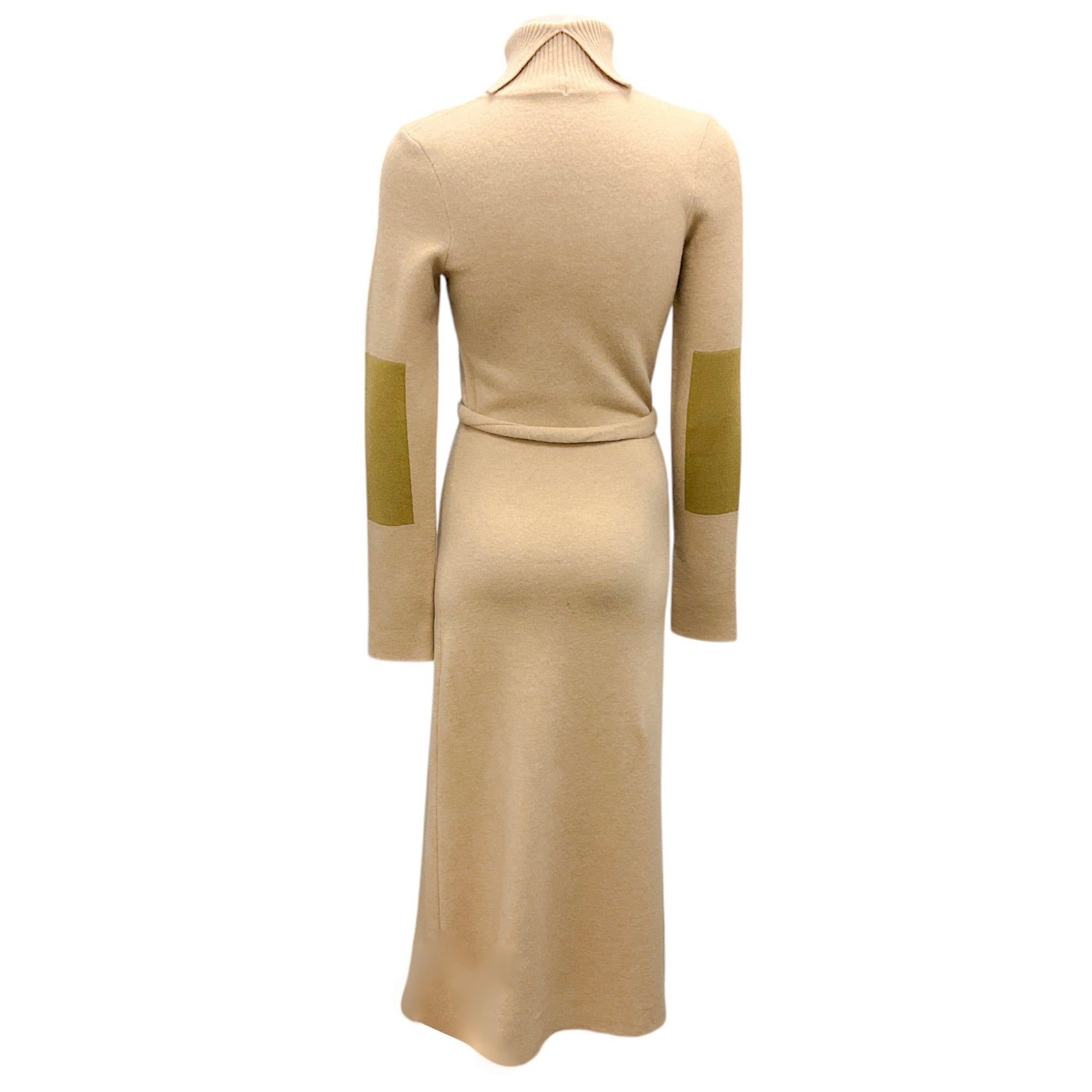 Victoria Beckham Tan / Gold Metallic Belted Wool Knit Midi Dress