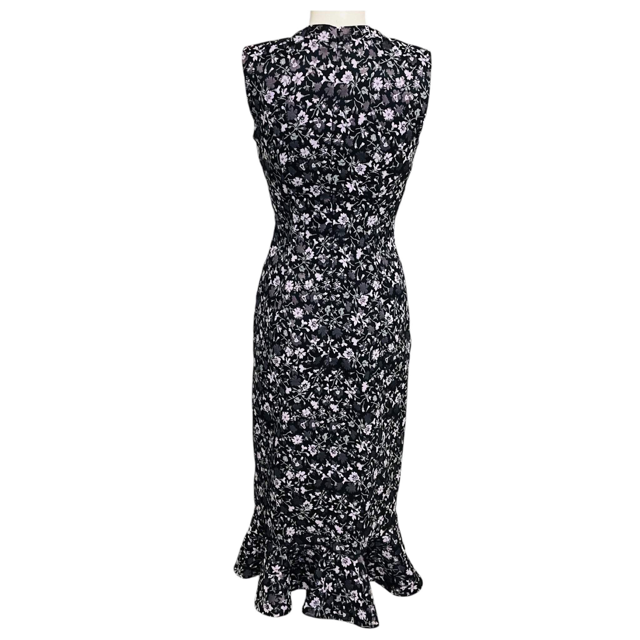 Erdem Black / Purple Floral Sleeveless Midi Dress