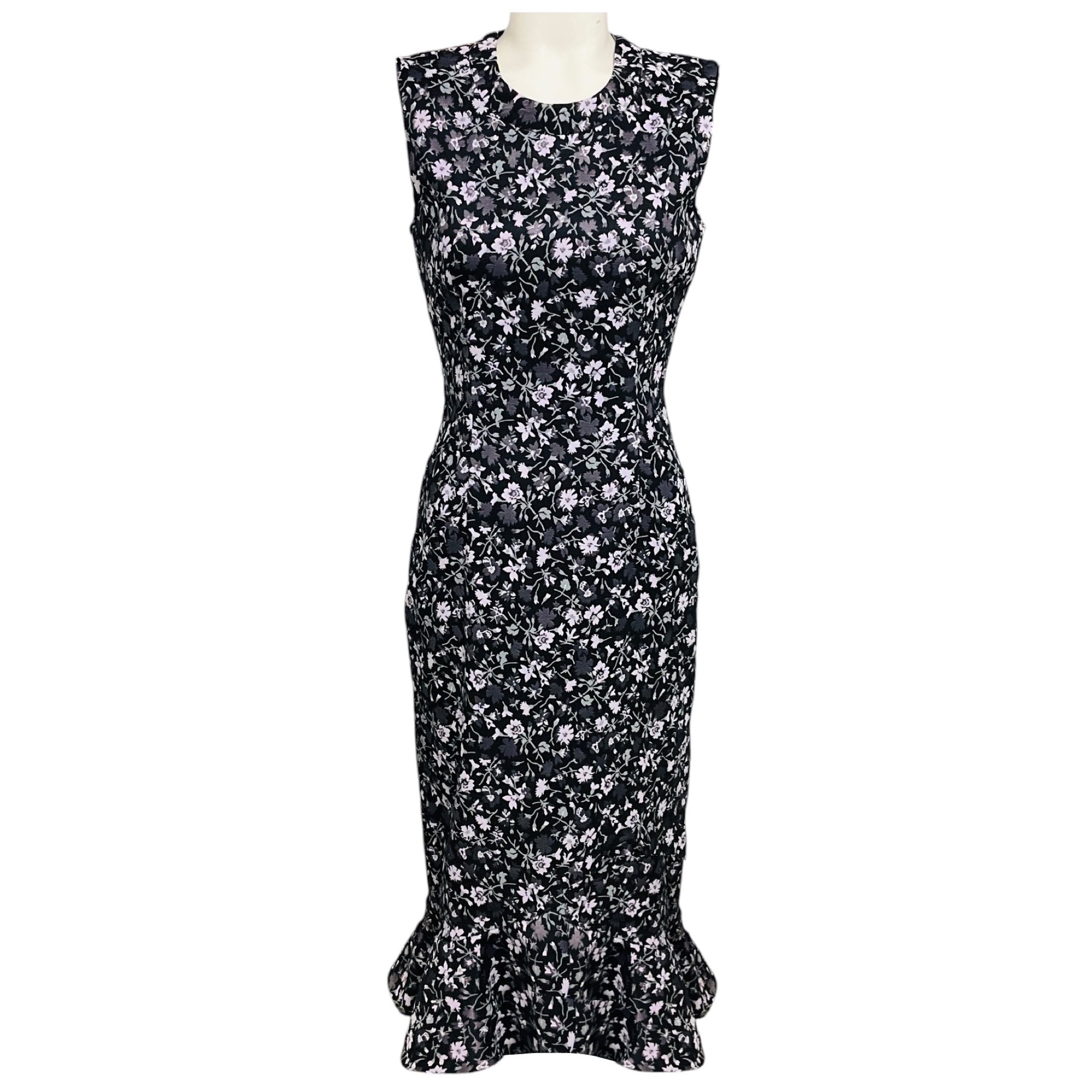 Erdem Black / Purple Floral Sleeveless Midi Dress