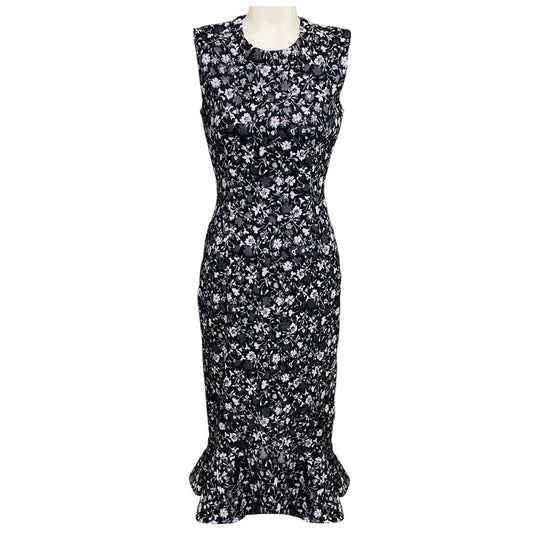 Erdem Black / Purple Floral Sleeveless Midi Dress