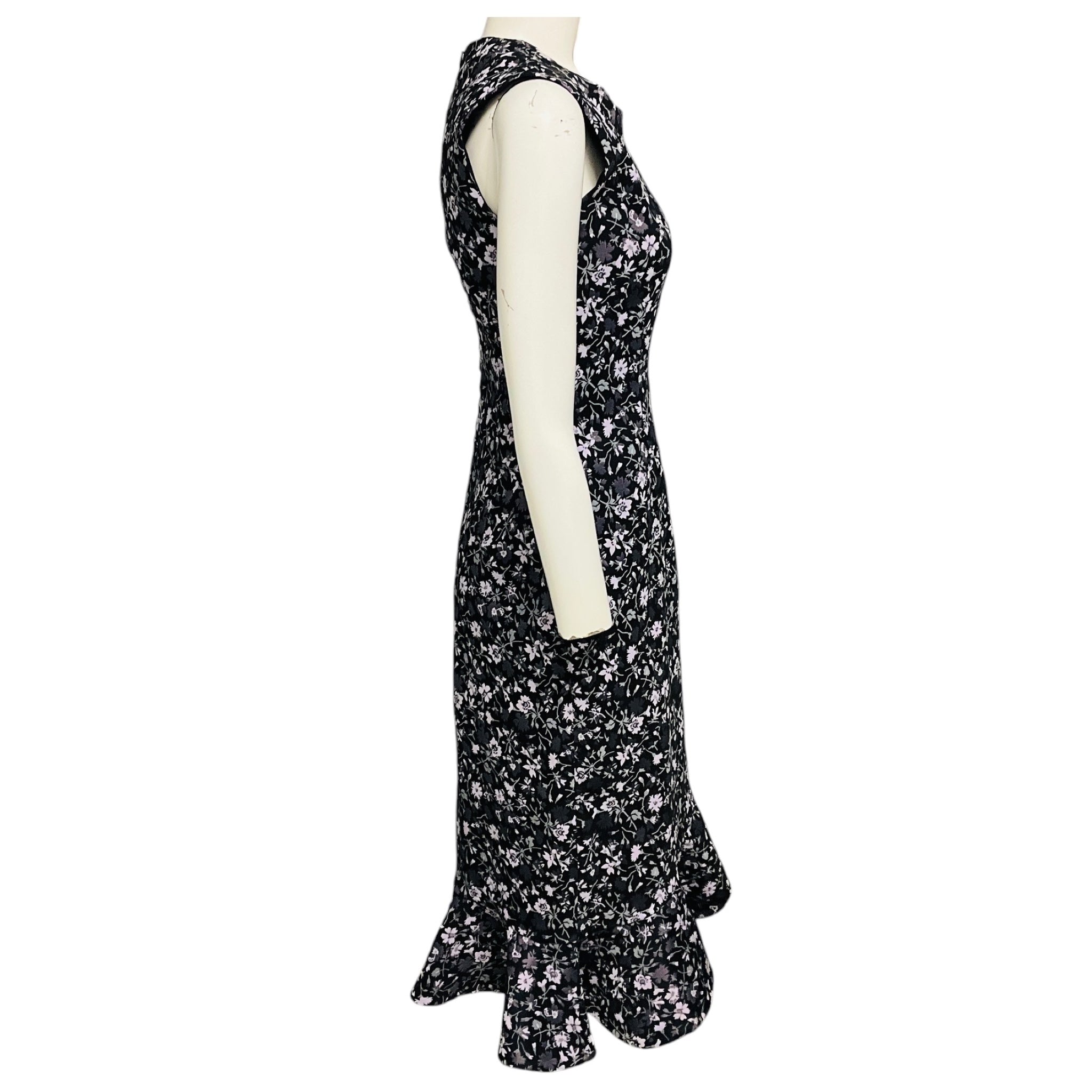 Erdem Black / Purple Floral Sleeveless Midi Dress