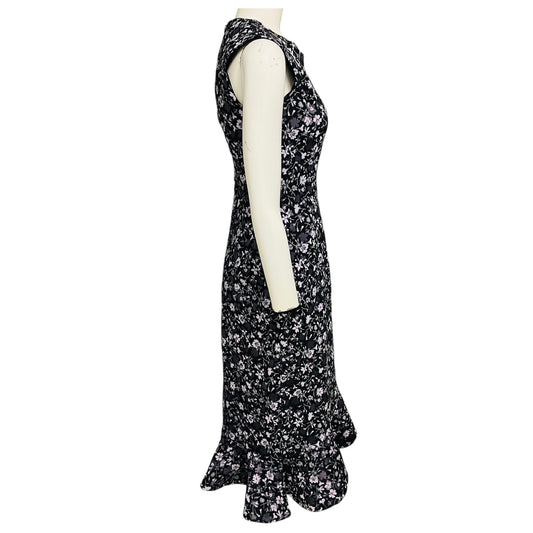 Erdem Black / Purple Floral Sleeveless Midi Dress