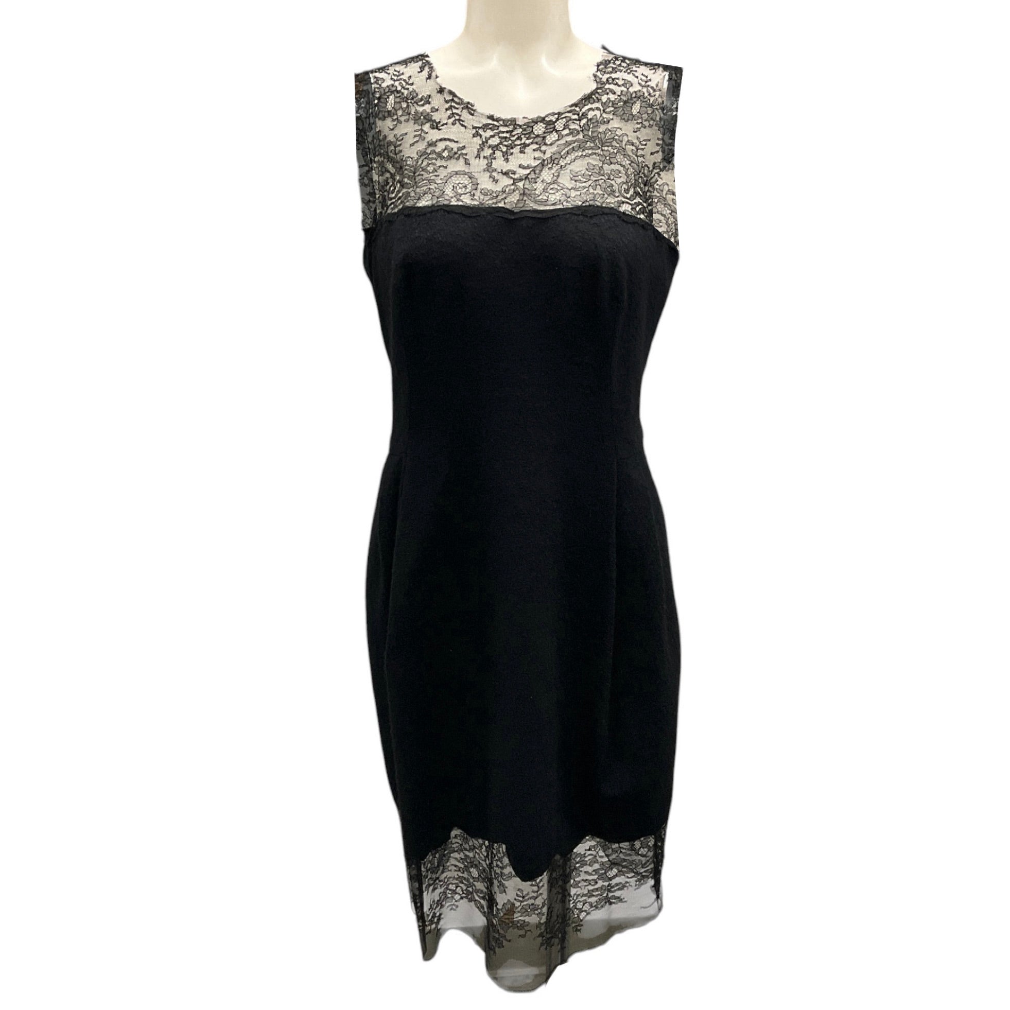 Ermanno Scervino Black Lace Trimmed Sleeveless Cashmere Knit Dress