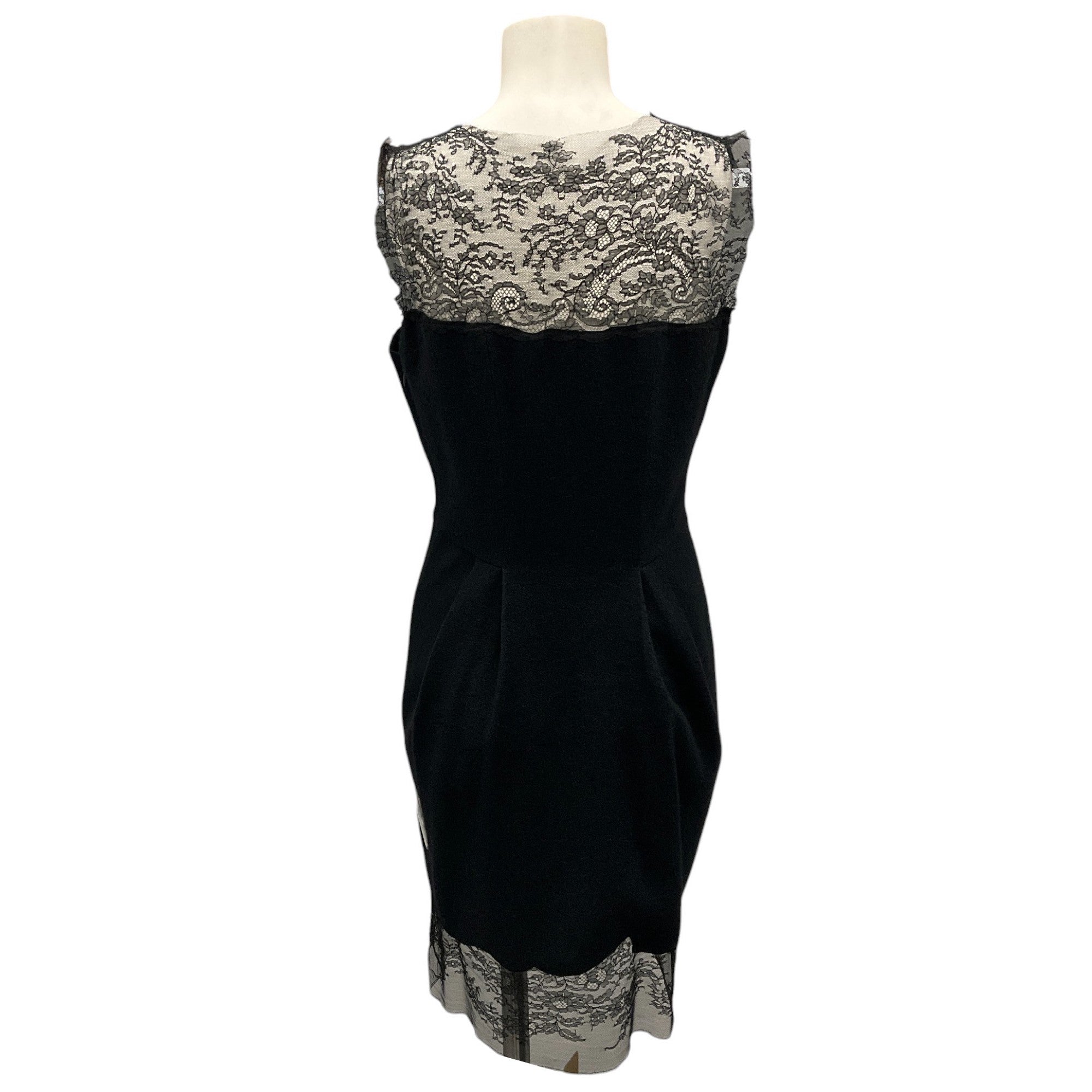 Ermanno Scervino Black Lace Trimmed Sleeveless Cashmere Knit Dress