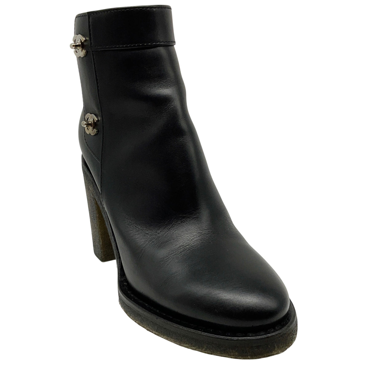Chanel Black Leather CC Turn-Lock Ankle Boots
