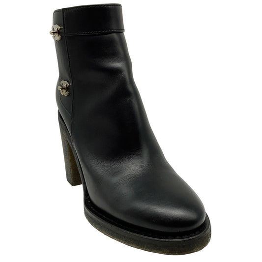 Chanel Black Leather CC Turn-Lock Ankle Boots
