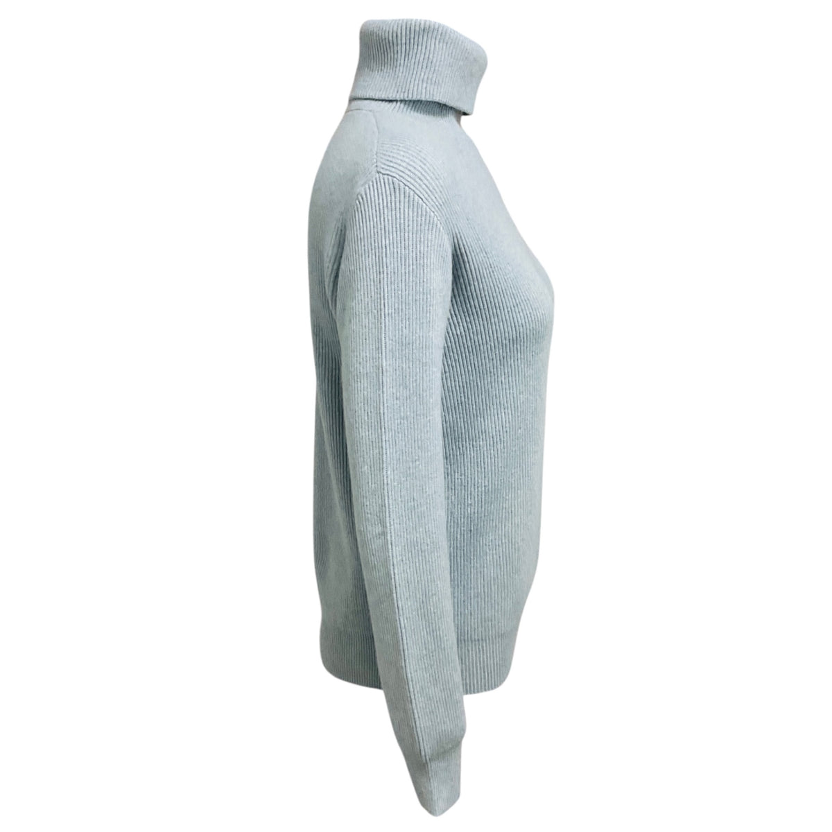 Brunello Cucinelli Light Blue Cashmere Knit Turtleneck Sweater with Monili