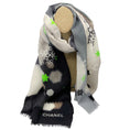 Load image into Gallery viewer, Chanel Beige / Charcoal Grey Multi Snowflake Motif Cashmere Scarf
