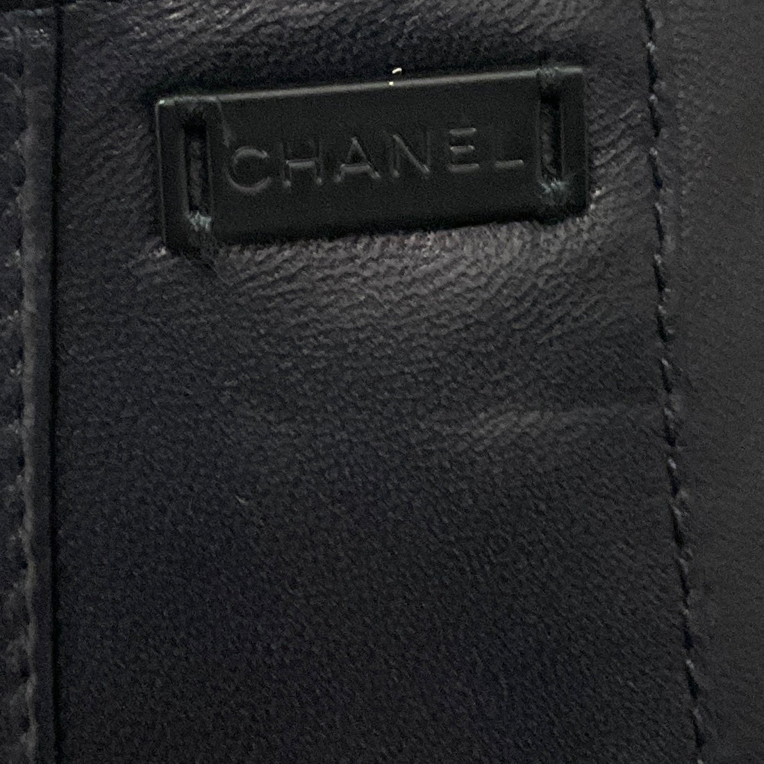 Chanel Vintage 2001 Dark Navy Blue Silk Lined Lambskin Leather Skirt with Logo Plate and Pleated Detail