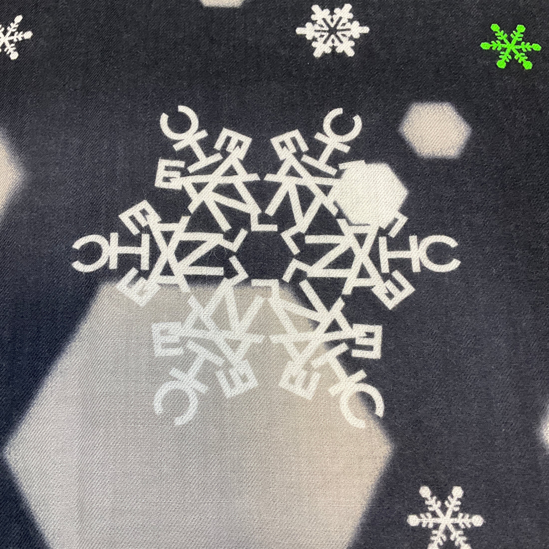 Chanel Beige / Charcoal Grey Multi Snowflake Motif Cashmere Scarf