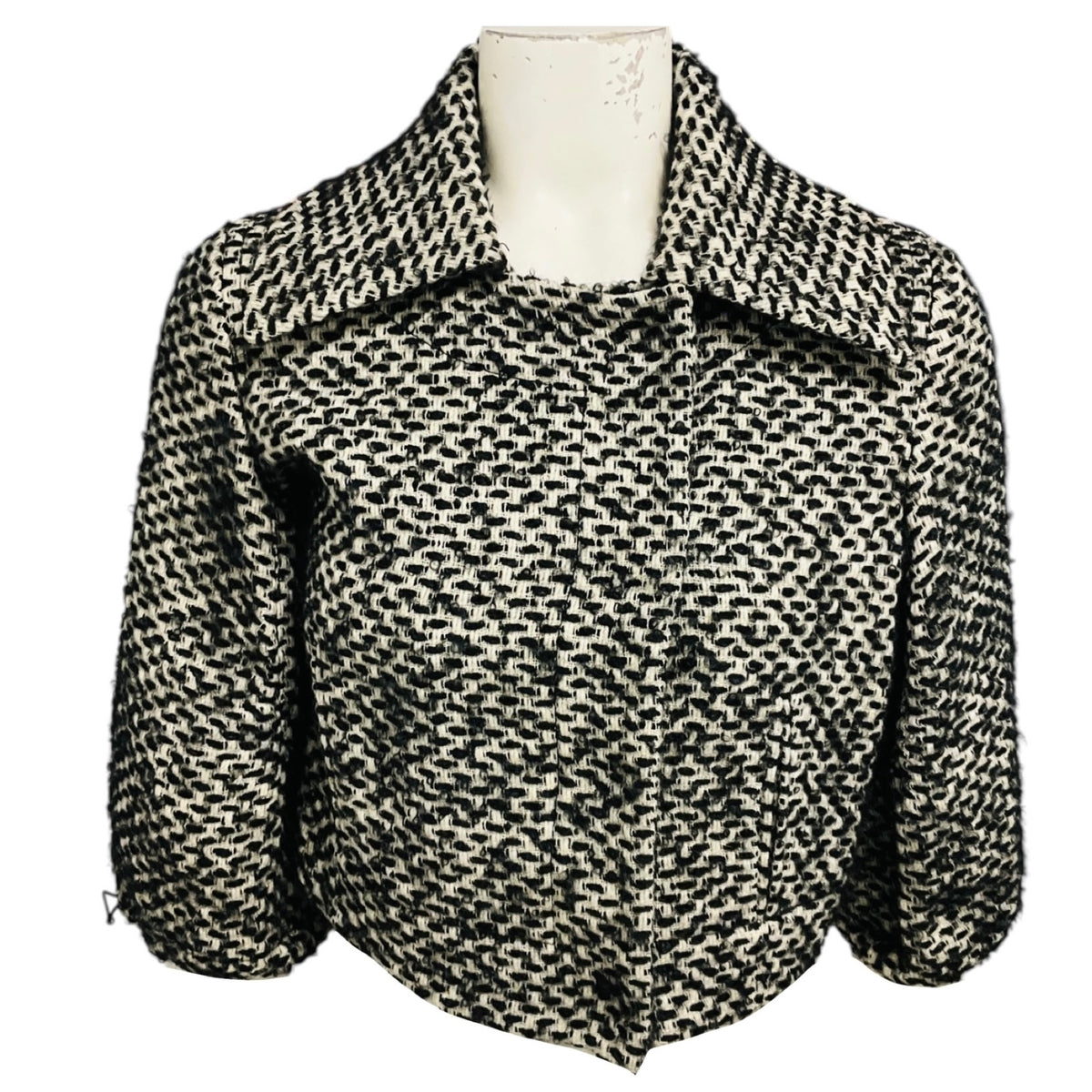 KaufmanFranco Black / White Cropped Wool and Mohair Tweed Jacket