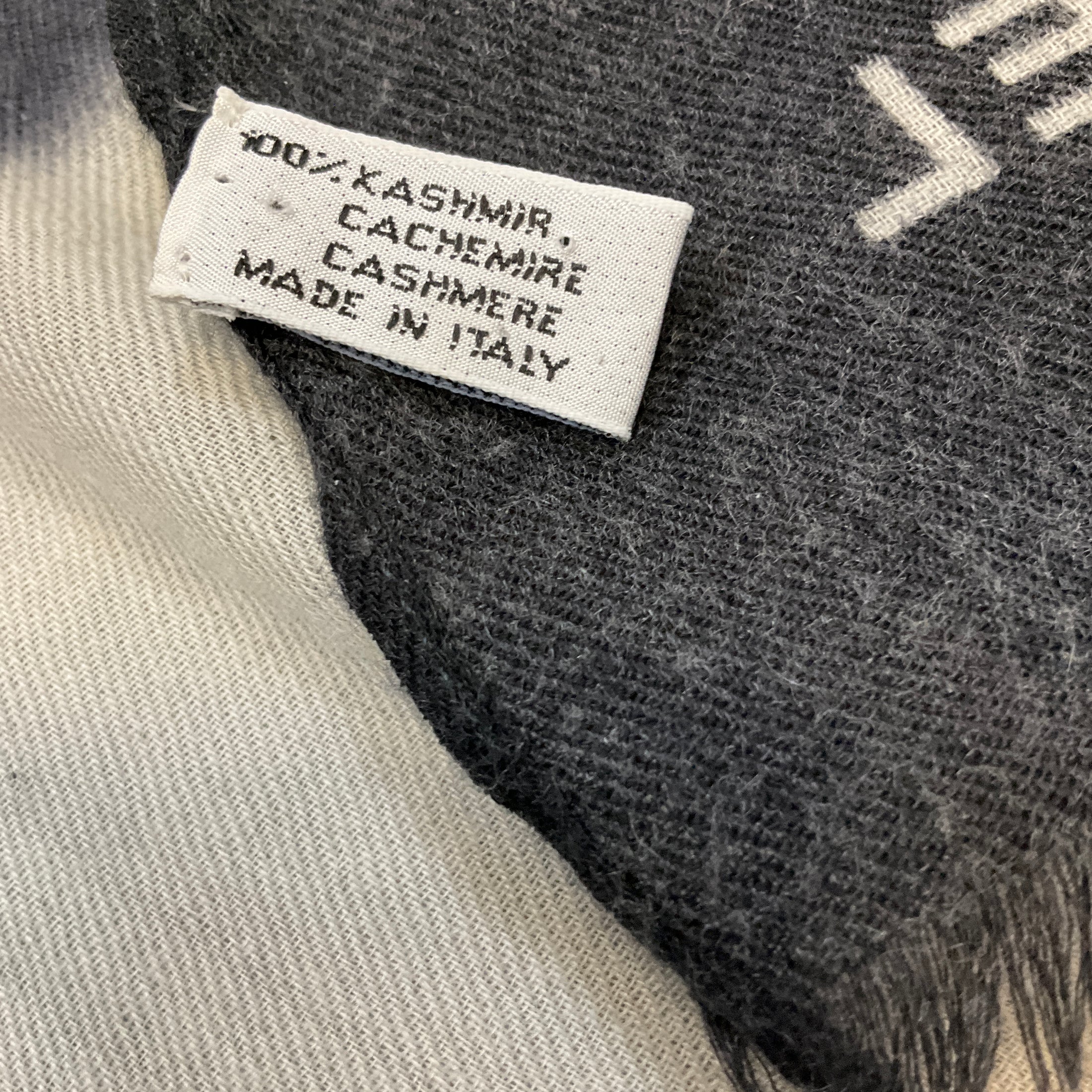 Chanel Beige / Charcoal Grey Multi Snowflake Motif Cashmere Scarf