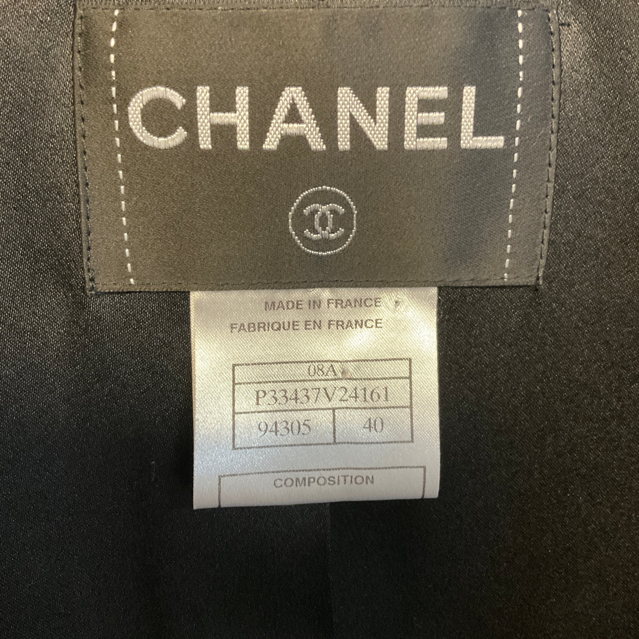 Chanel Black 2008 Silk Ribbon Trimmed Wool and Cashmere Coat with Chain Detailed CC Logo Buttons