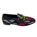Load image into Gallery viewer, Gucci Black / Pink Multi Floral Embroidered Brocade Fabric Jordaan Horsebit Slip On Loafers
