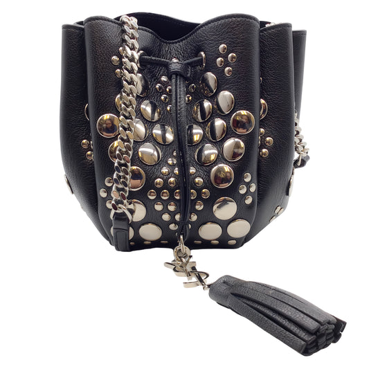 Yves Saint Laurent Black Leather Small Bucket Bag with Silver Studs