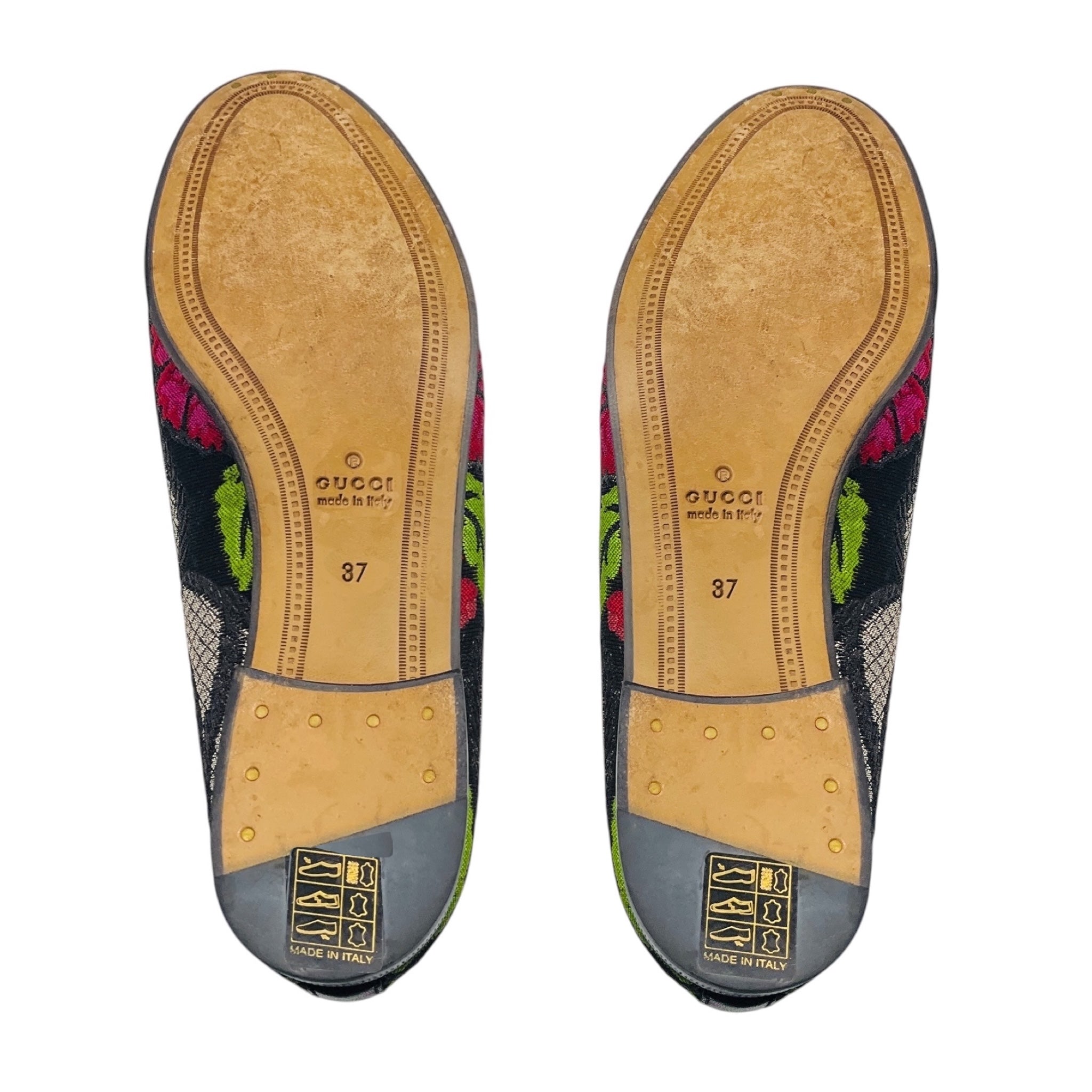Gucci Black / Pink Multi Floral Embroidered Brocade Fabric Jordaan Horsebit Slip On Loafers