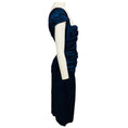 Load image into Gallery viewer, Talbot Runhof Blue Metallic Ruched Leopard Jacquard Cocktail Dress
