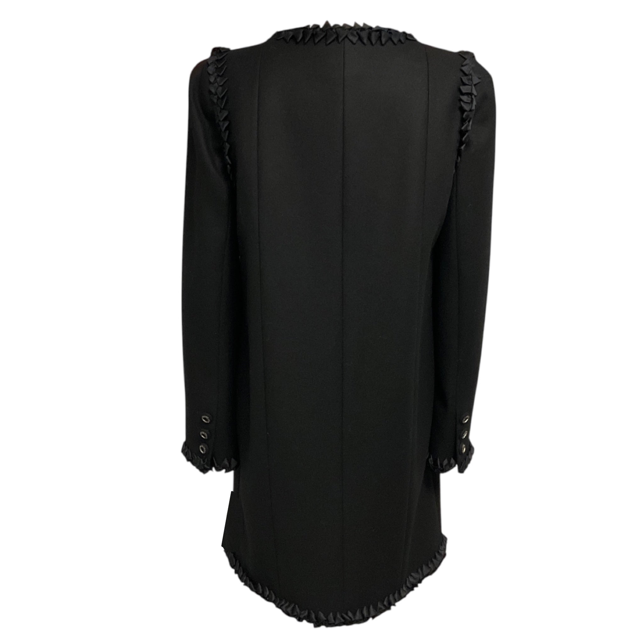 Chanel Black 2008 Silk Ribbon Trimmed Wool and Cashmere Coat with Chain Detailed CC Logo Buttons