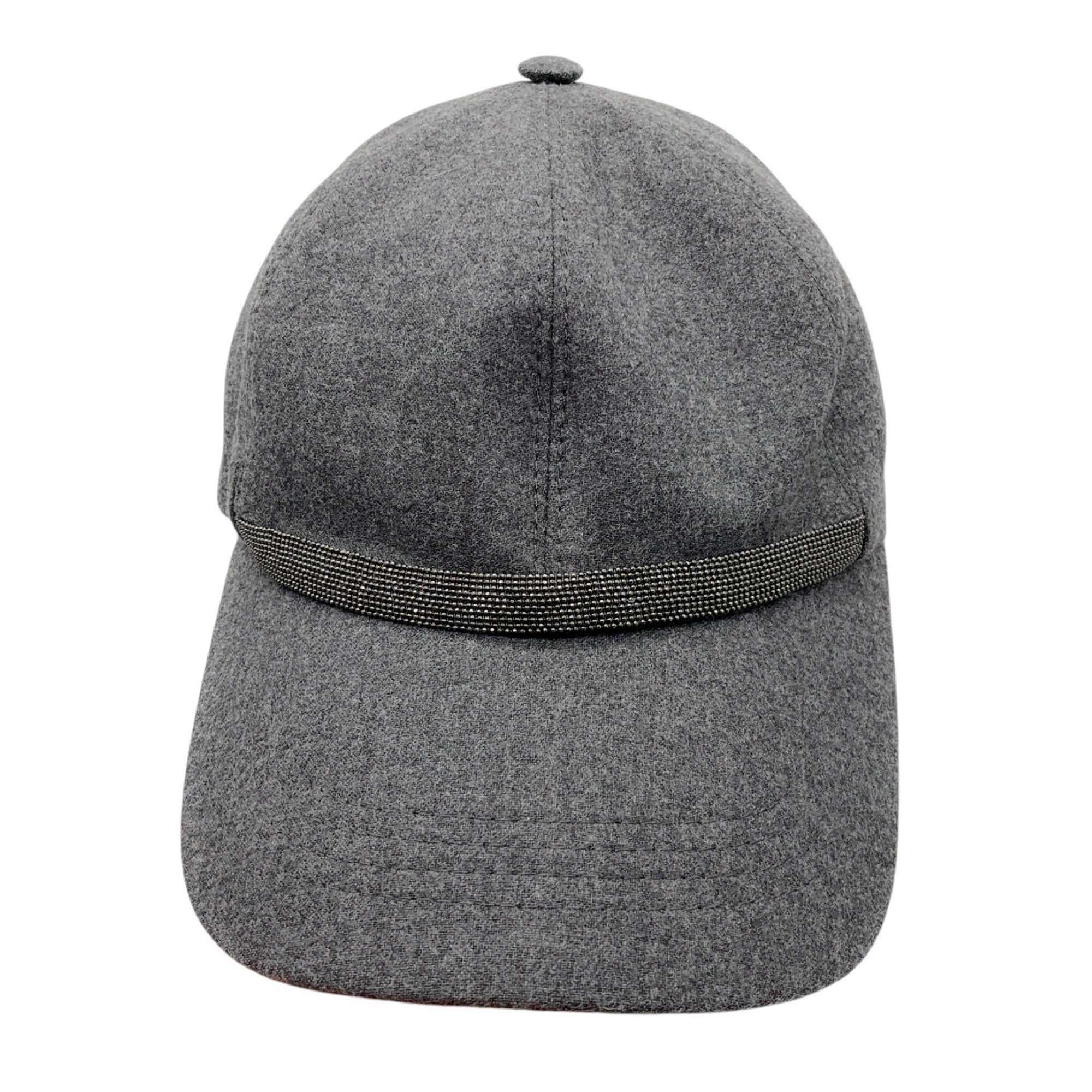 Brunello Cucinelli Charcoal Grey Monili Bead Embellished Wool Cap / Hat