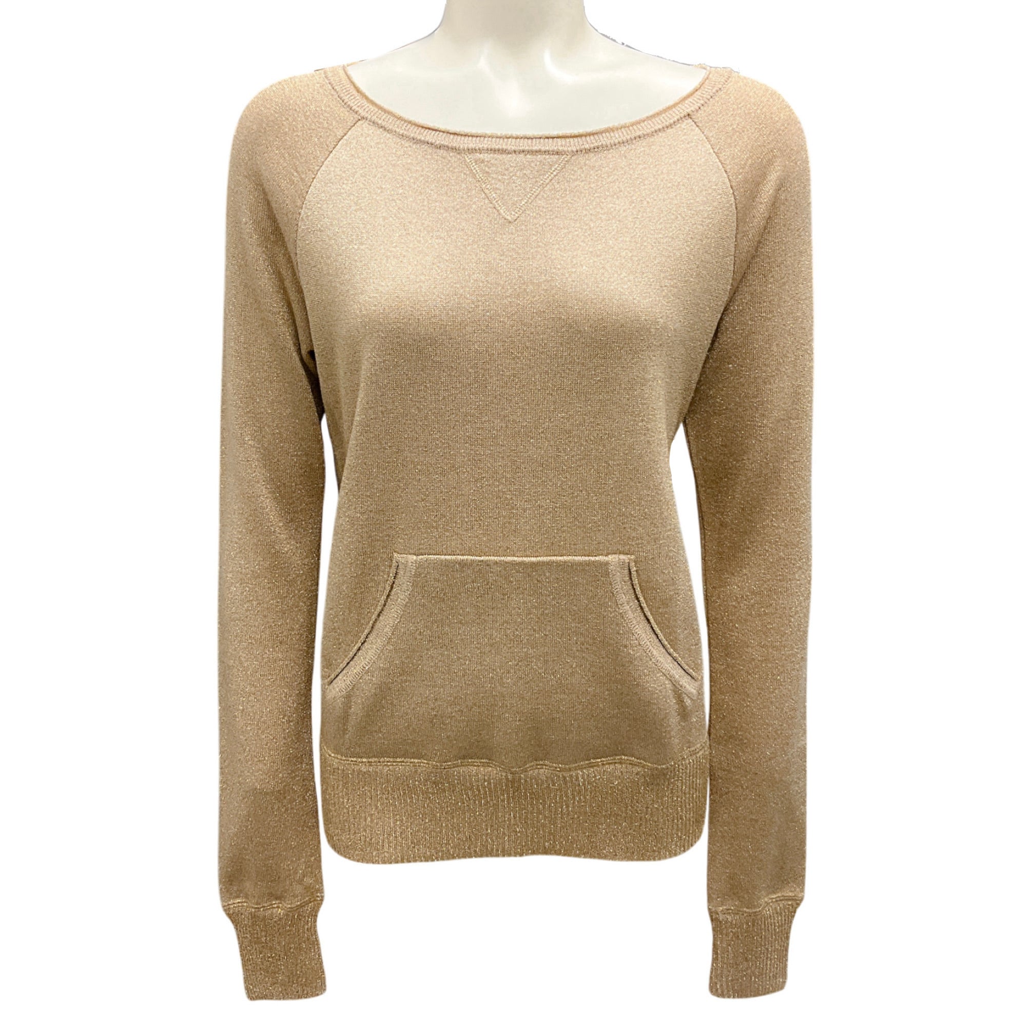 Vionnet Gold Shimmer Long Sleeved Roundneck Wool Knit Sweater