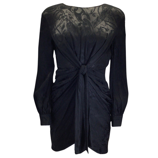 Moschino Couture Black 2019 Tie-Waist Long Sleeved Satin Brocade Dress