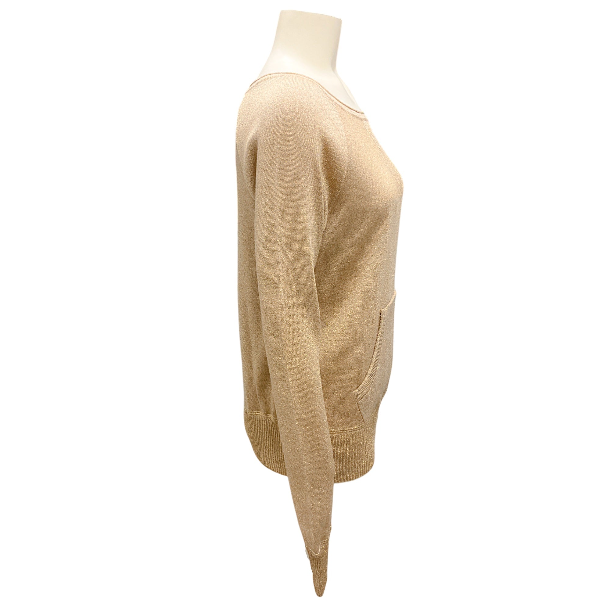 Vionnet Gold Shimmer Long Sleeved Roundneck Wool Knit Sweater