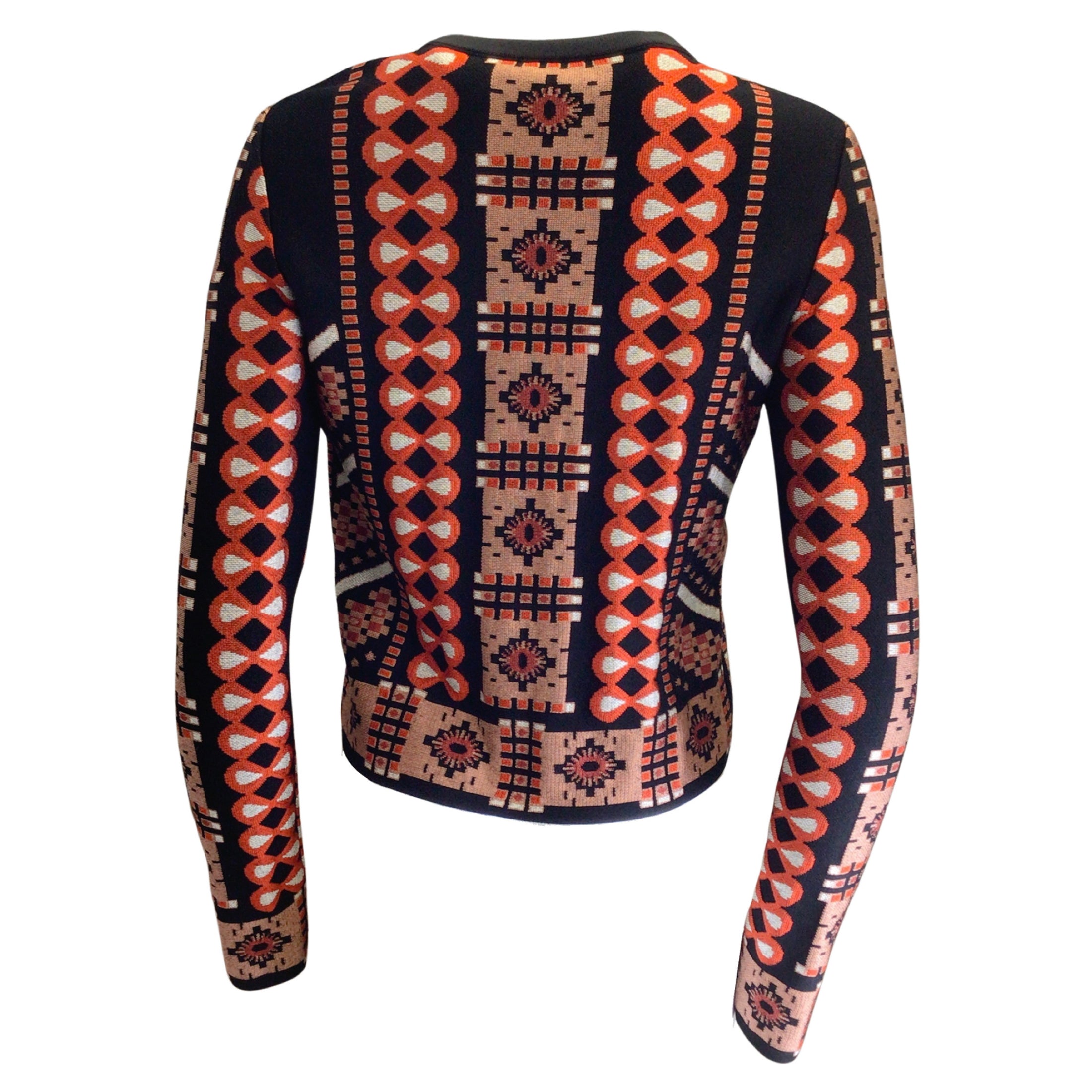 Alaia Black / Red Multi Geometric Jacquard Cardigan Knit Sweater