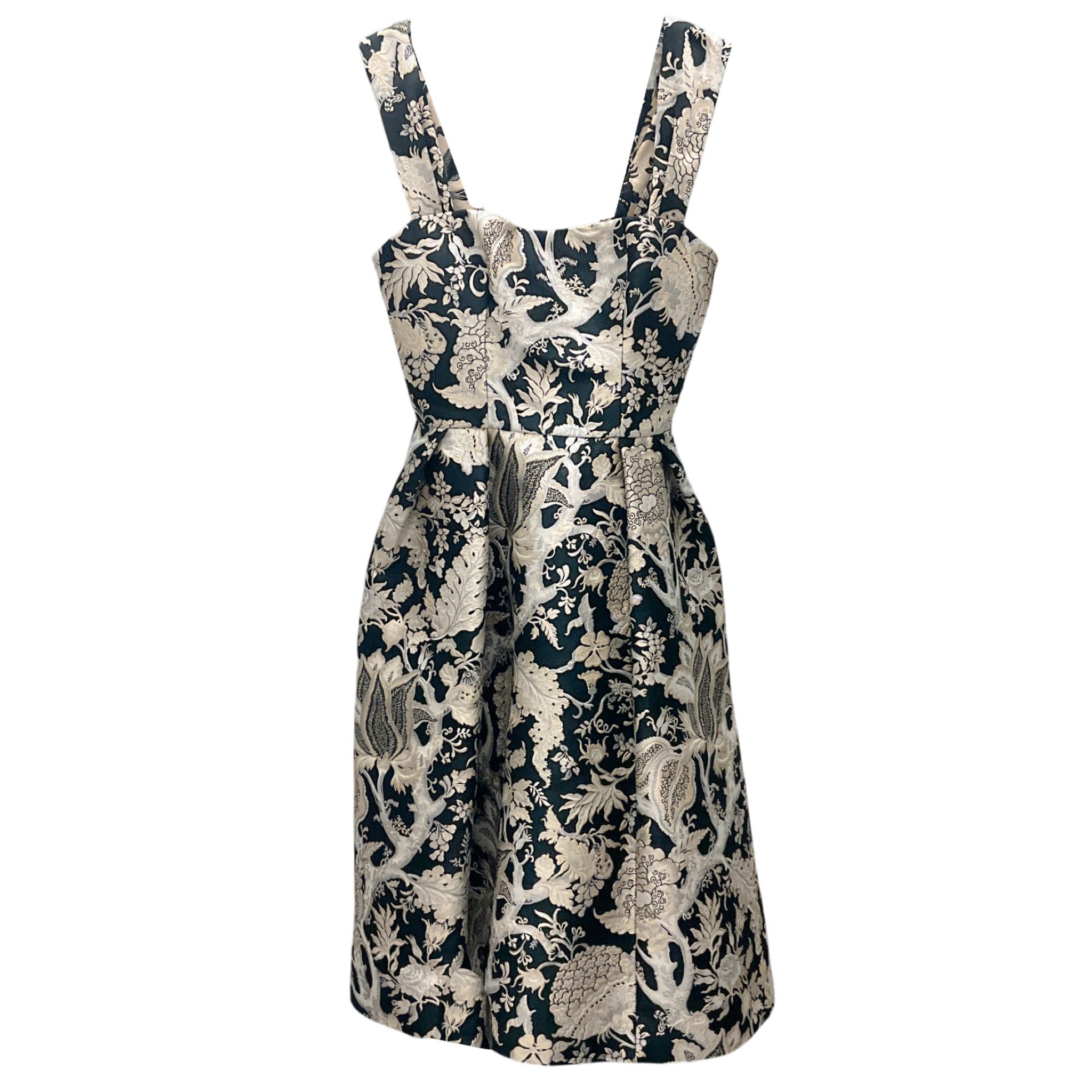 Carolina Herrera Black / Beige Sleeveless Jacquard Dress