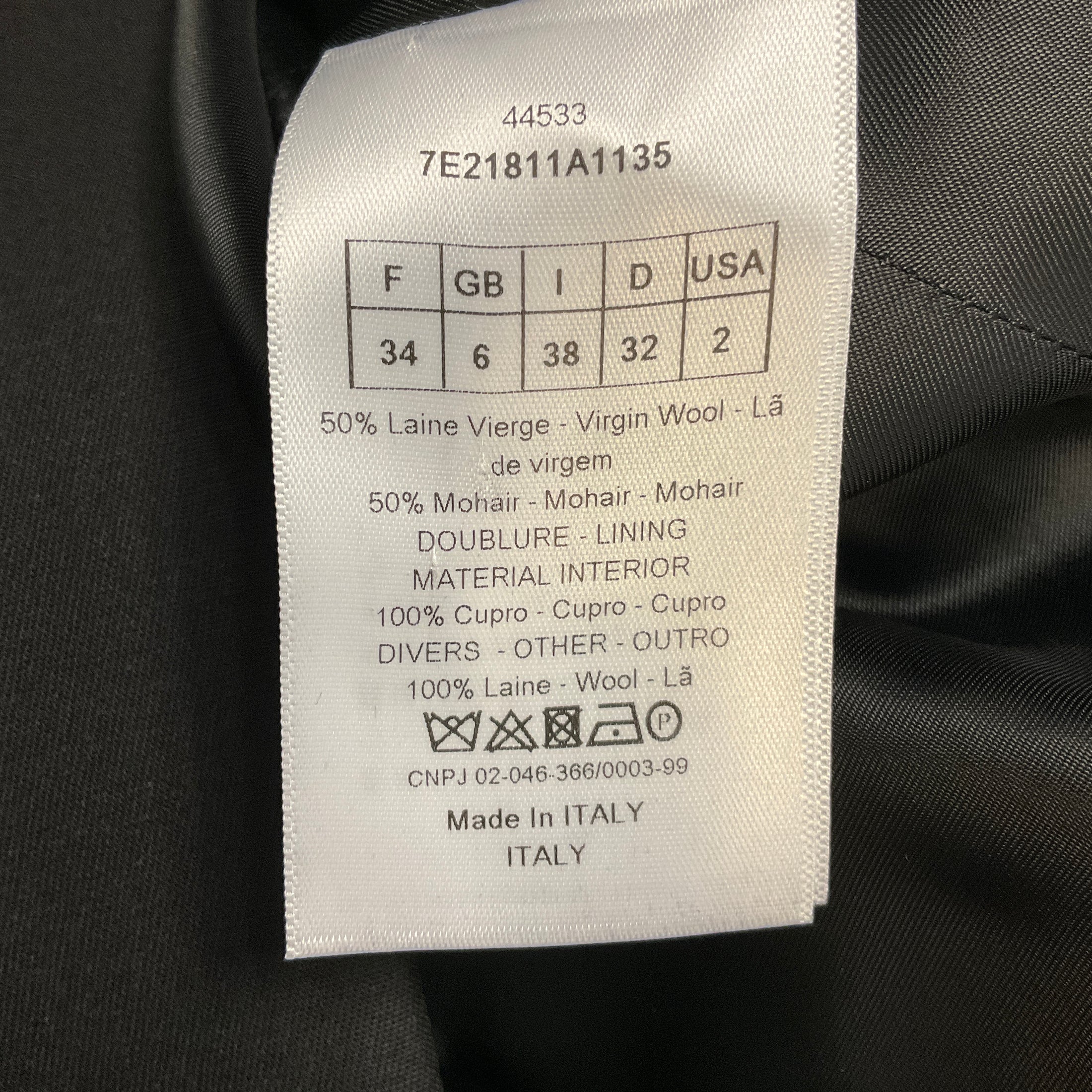 Christian Dior Black Noir One Button Wool and Mohair Manteau Coat