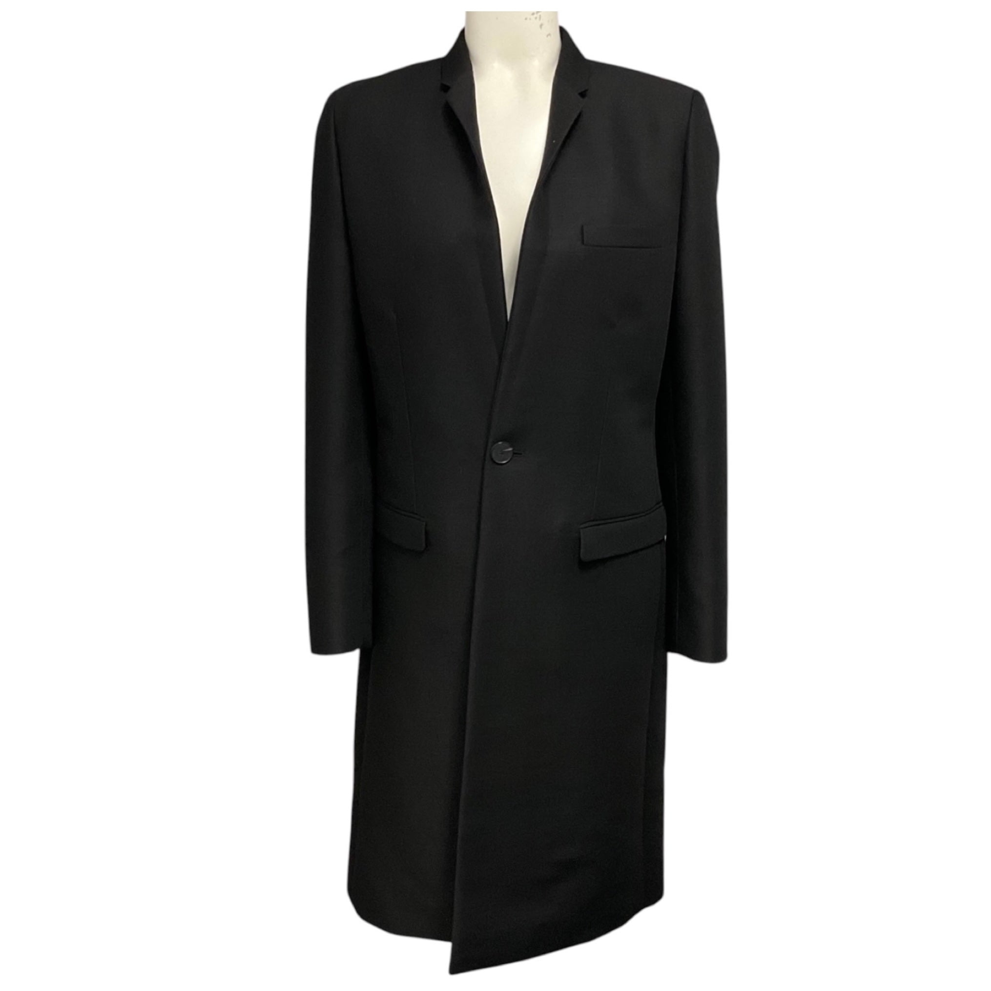 Christian Dior Black Noir One Button Wool and Mohair Manteau Coat