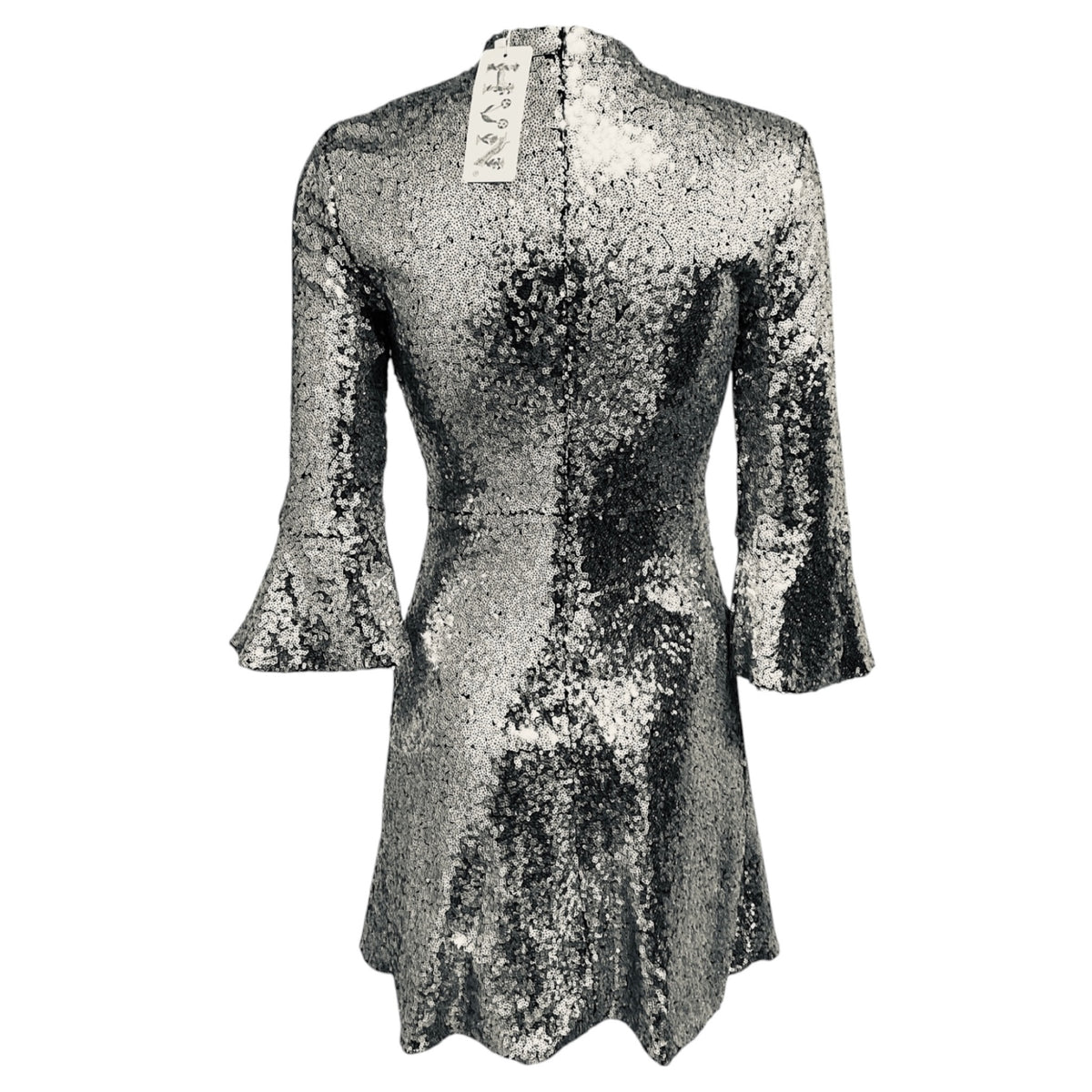 HVN Silver Metallic Ashley Sequined Mini Dress