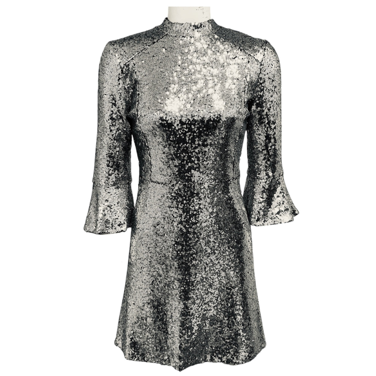 HVN Silver Metallic Ashley Sequined Mini Dress
