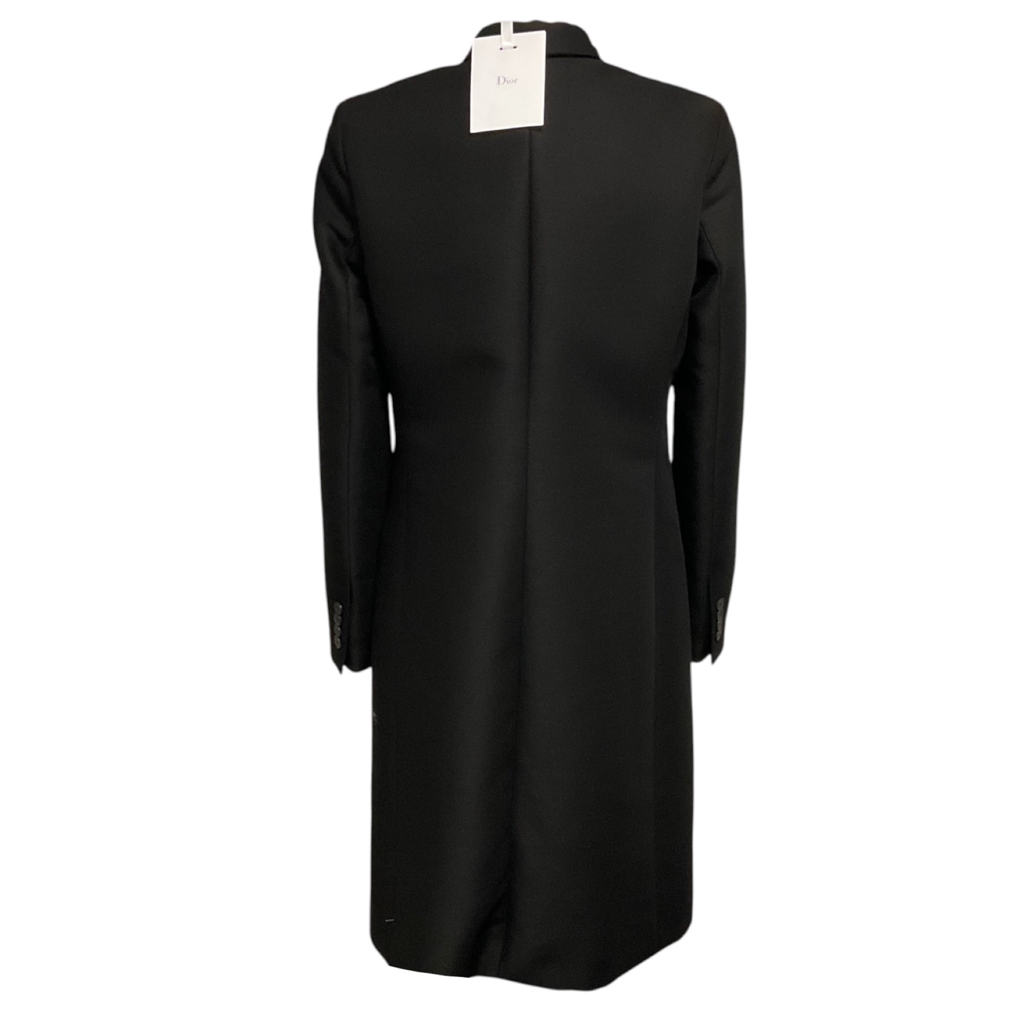 Christian Dior Black Noir One Button Wool and Mohair Manteau Coat