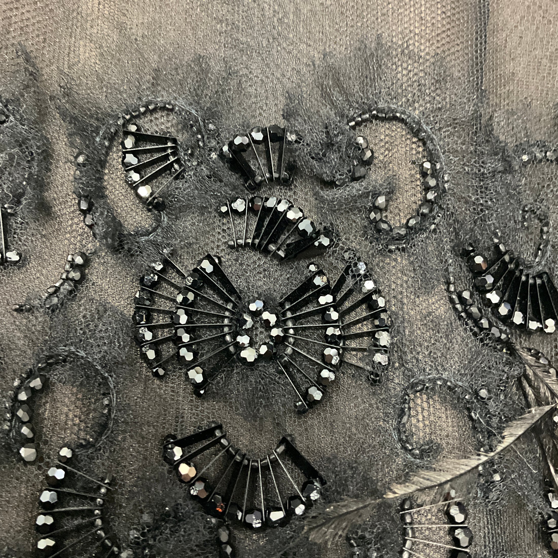 Chanel Black Bead and Feather Embellished Mesh Tulle Cocktail Dress