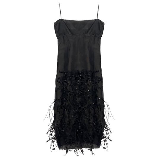 Chanel Black Bead and Feather Embellished Mesh Tulle Cocktail Dress