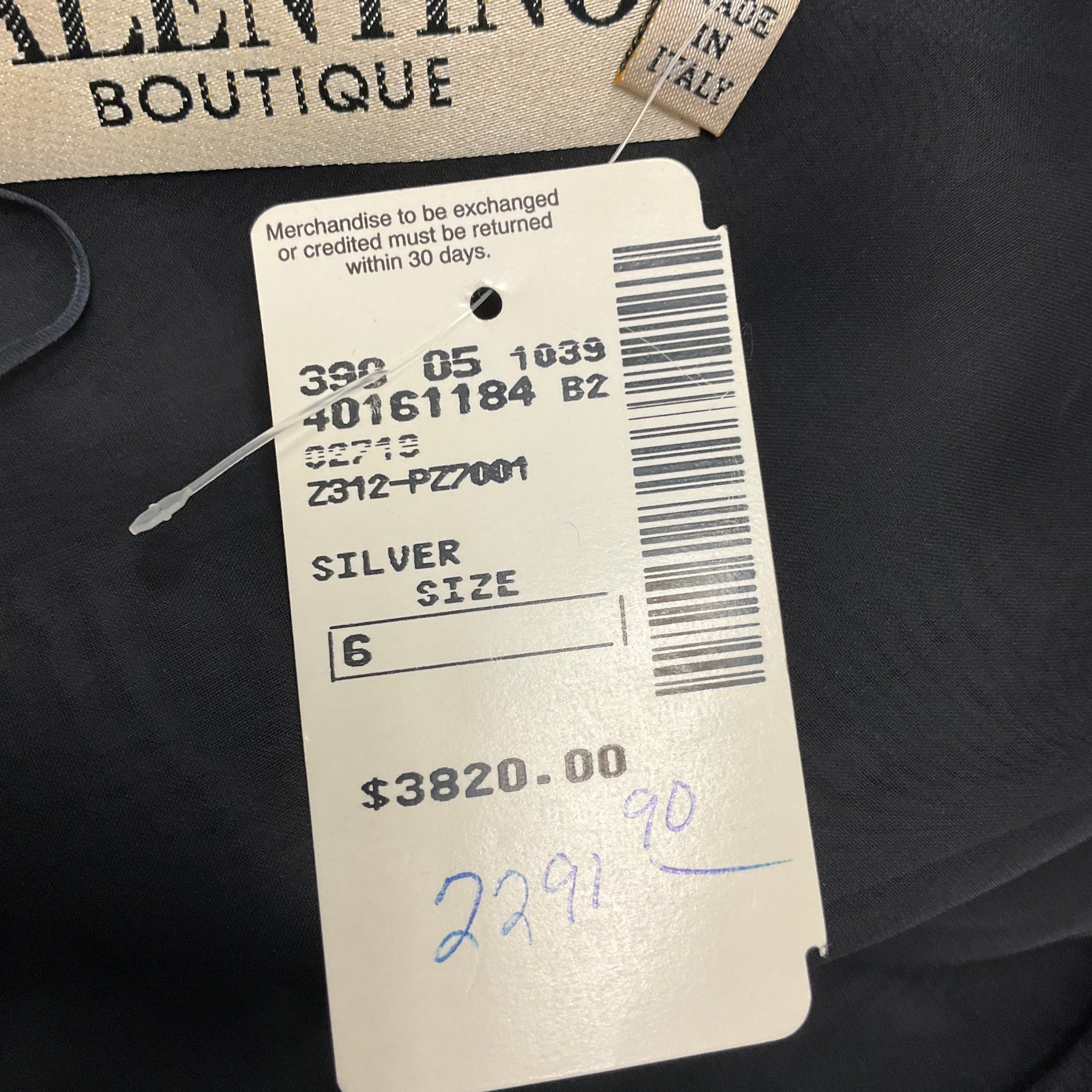 Valentino Boutique Vintage Silver / Black One Shoulder Silk Gown